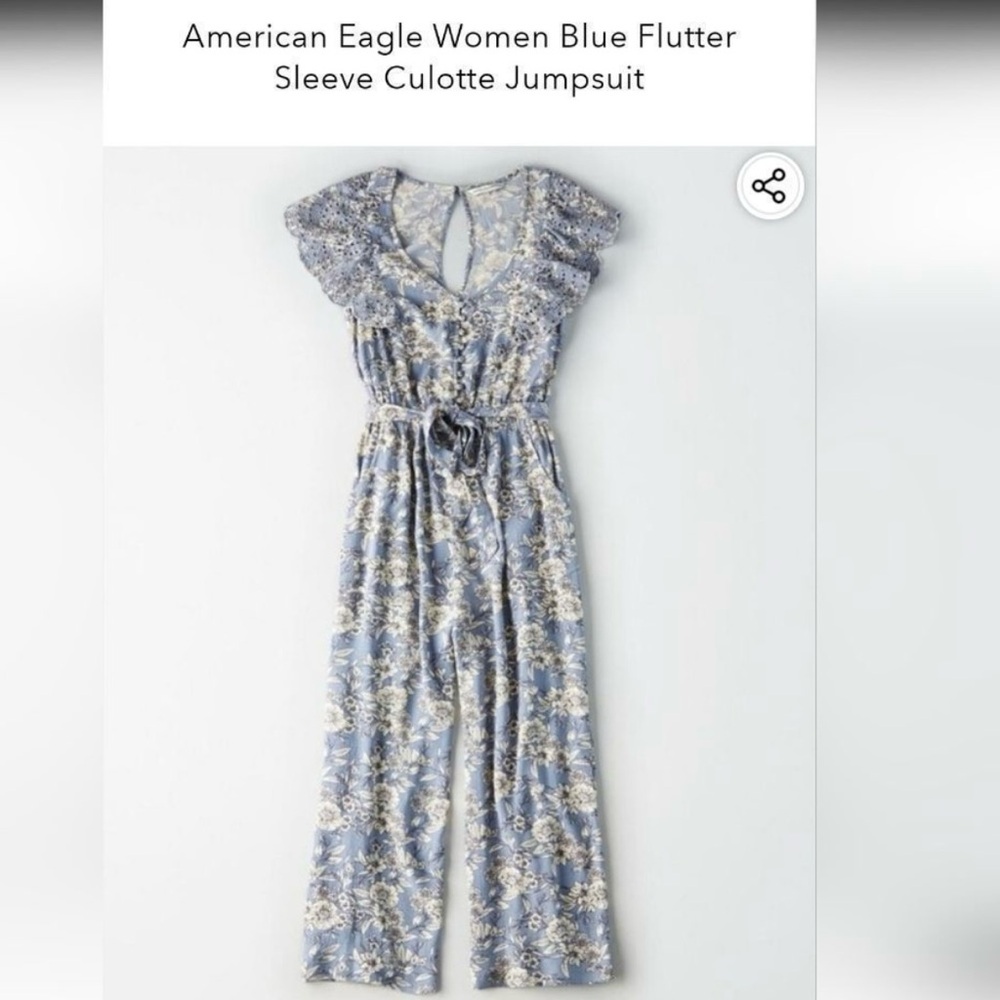 American Eagle Outfitters Blue Flutter Sleeve Jumpsuit